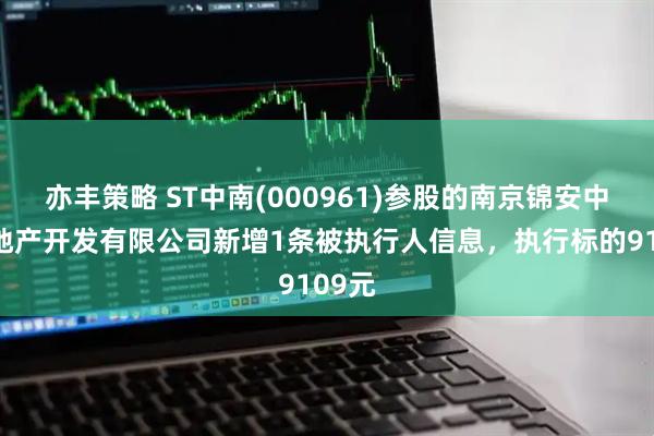 亦丰策略 ST中南(000961)参股的南京锦安中垠房地产开发有限公司新增1条被执行人信息，执行标的9109元