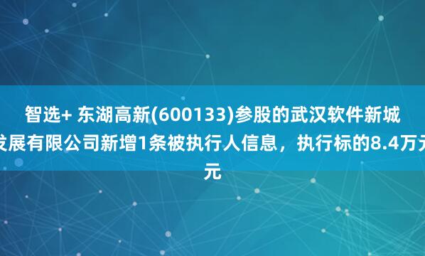 智选+ 东湖高新(600133)参股的武汉软件新城发展有限公司新增1条被执行人信息，执行标的8.4万元